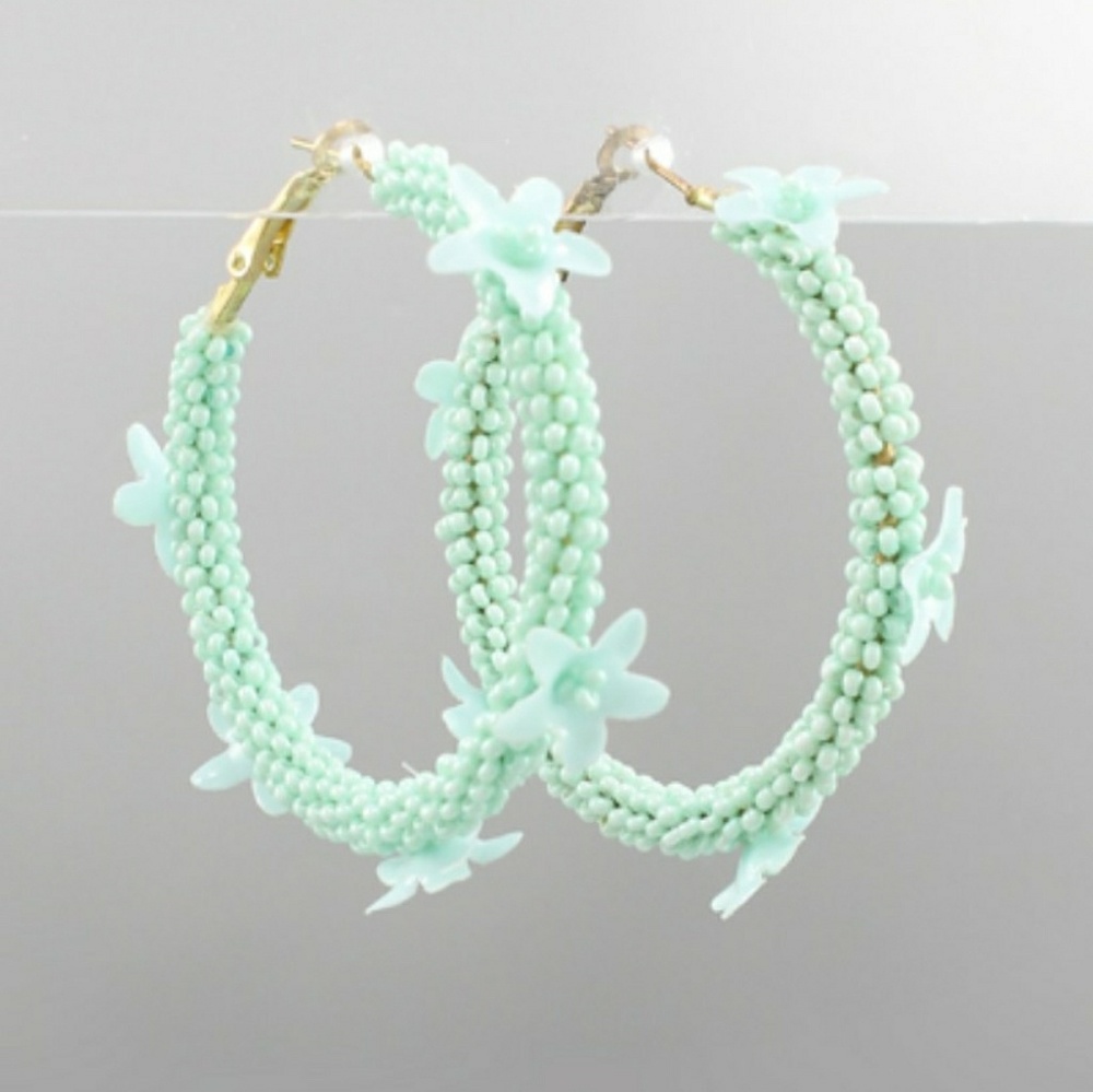 Flower Beaded Mint Hoop